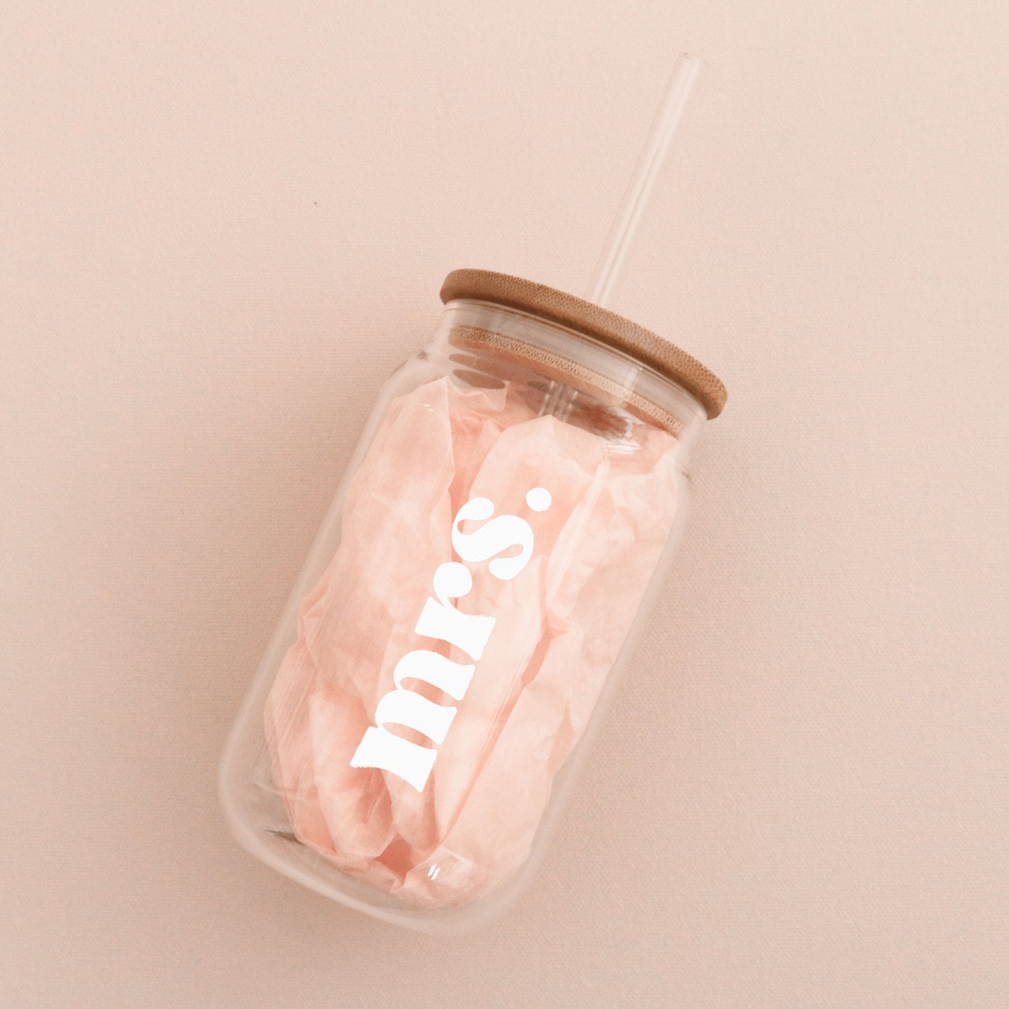 Bride/Babe/Mrs. Glass Can Tumbler with Bamboo Lid & Straw