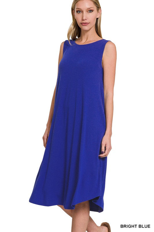 SLEEVELESS ROUND NECK ROUND HEM MIDI DRESS