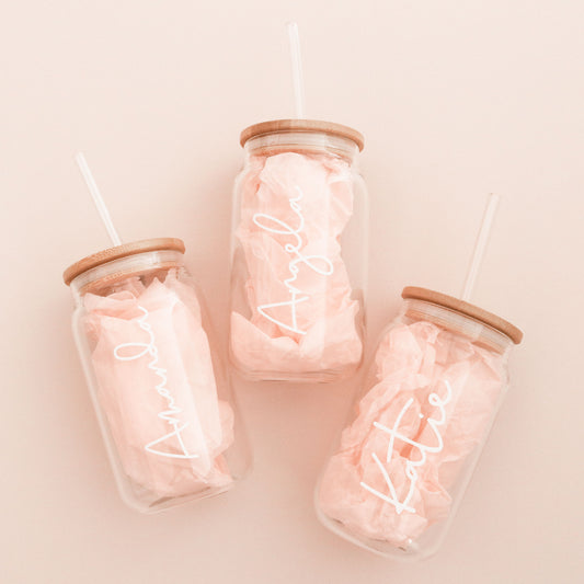 Personalized Glass Can with Bamboo lid & straw
