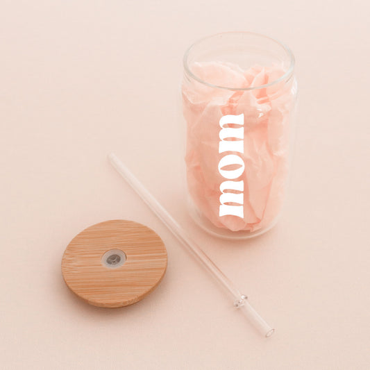 Mama/Mom Glass Can Tumbler with Bamboo Lid & Straw